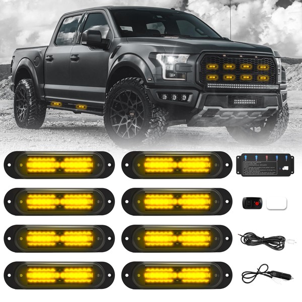AMEXMART 8Pcs Amber Strobe Lights for Trucks, LED Emergency Warning