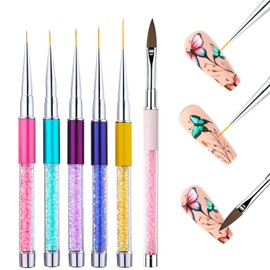 Nail Art Liner Brushes 6Pcs Painting Art Design Pen Set Diamond Application Rhinestone Handle Dotting Drawing Sizes 7 9 11 14 19mm Female Nail Art Design Gift for Home Salon DIY Nail