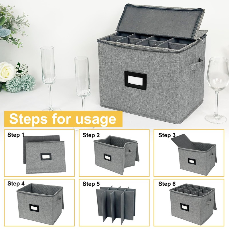 VERONLY Champagne Flute Storage Box with Dividers, Champagne Glass Storage