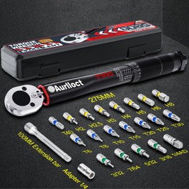 Aurlloct Torque Wrench 1/4 Inch 2-24 Nm Set, Bicycle and Motorcycle, 23-Piece Including Extension with 10 cm, Hex and Torx Bits, Black