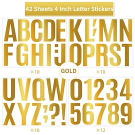 460 PCS 42 Sheets Large Gold Letter Stickers 4 Inch Alphabet Numbers Bulletin Board Letters,Self Adhesive Waterproof Vinyl Stick On Letter Stickers for Poster Board Mailbox Classroom Business Decor