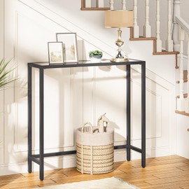 HOOBRO 29.5" Narrow Console Table, Tempered Glass Entryway Table, Modern Sofa Table Behind Couch, Small Side Table for Entrance, Living Room, Foyer, Hallway, Bedroom, Black BK07XG01
