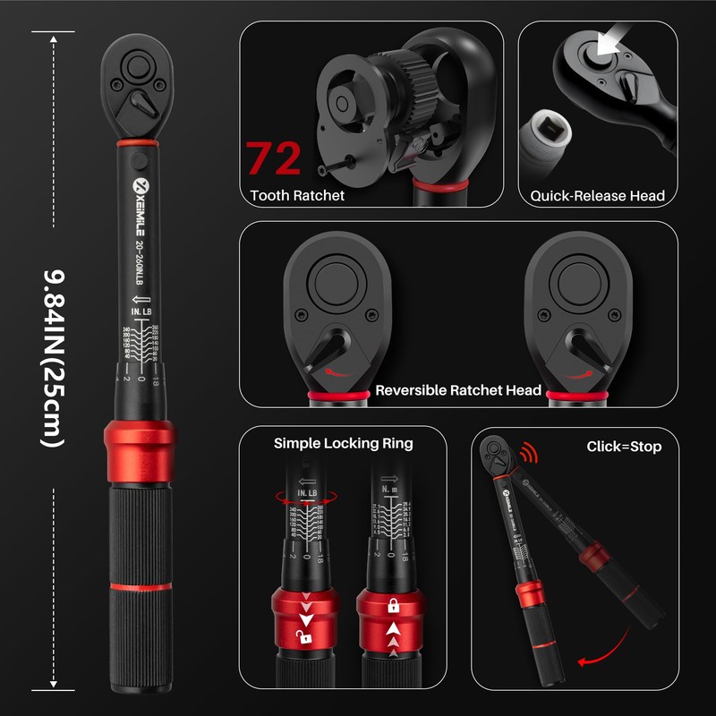 XEIMILE 51Pcs Bike Torque Wrench Set,1/4" Drive 20-260 In.Lb/2.3-29.4Nm,Inch Pound