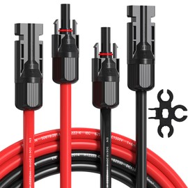 10AWG Solar Extension Cable 100ft Red + 100ft Black, End with Plug-and-Play Male/Female Universal Solar Connector Compatible with MC4, Weatherproof UV-Resistant PV Wire for RV/Boat/Off-Grid Systems