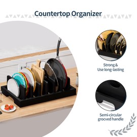 Bamboo Pot Lid Organizer for Cabinet & Kitchen Counter, Pot Lid Holder, Pan Lid Organizer Inside Cabinet, Adjustable Pot Lid Organizer Holder Rack for Countertop Drawer, Bamboo Pot and Pan Organizer.