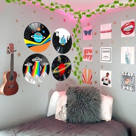HK Studio Hippie Decor, Posters for Room Aesthetic, Galaxy - Record Decor, Music Themed Party Decorations, 4 Pcs 12"