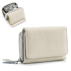 ZhaoCo Women's Small Wallet with Coin Compartment & RFID Protection, Genuine Leather Mini Wallet Credit Card Holder for Women Girls, cream-coloured, Classic