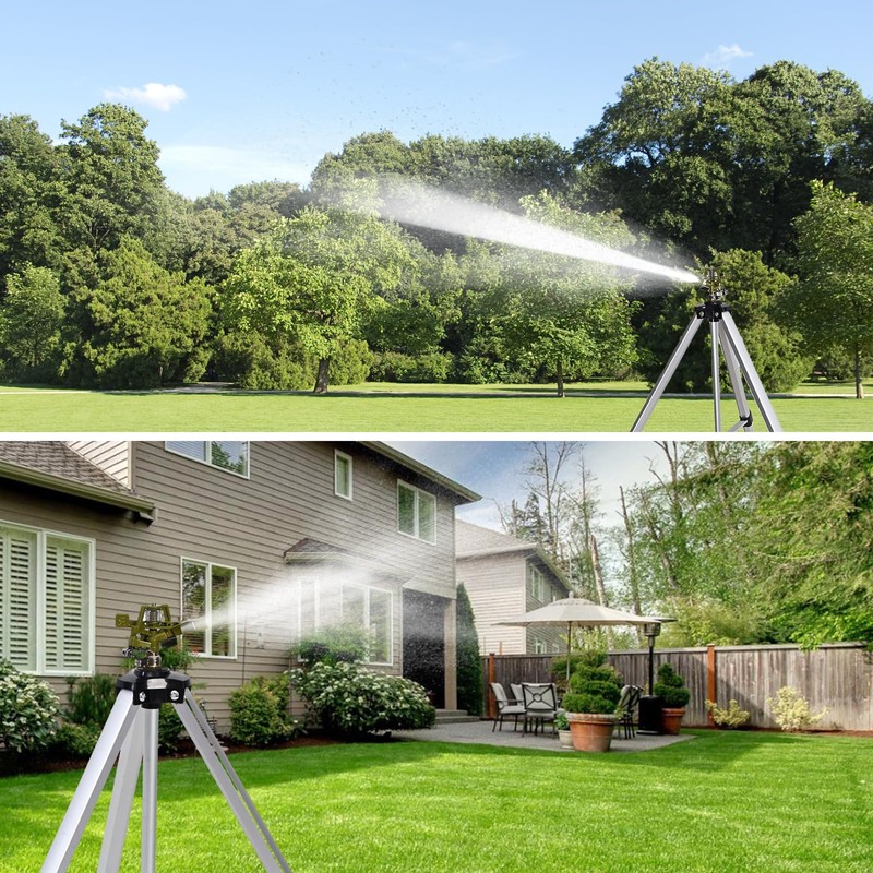 Impact Sprinkler Head on Tripod Base, Heavy Duty Lawn Sprinklers,