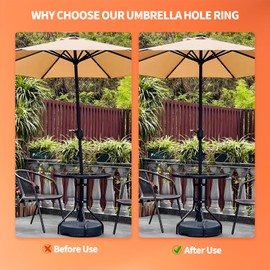 Amzlysdok 2 Inch Patio Table Umbrella Hole Ring and Cap Set for Standard Table Hole, Glass or Acrylic Tabletop, Patio Umbrella Replacement Parts for Outdoor, Patio, Café, Beach（Black,2 Set）