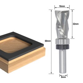 Sinoprotools Spiral Cutter 8 mm Shaft Solid Carbide Milling Cutter with 32 mm Cutting Length, Up-Down Cut Compression Flush Cutter with Ball Bearing, for DIY Woodworking (D=16, S = 8)