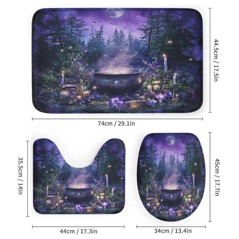 DIPQIMI 4Pcs Mysterious Witch Cauldron Shower Curtain Sets with Rugs,
