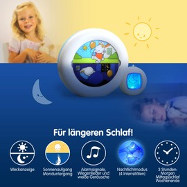 Pabobo Kid Sleep - Mond 3 in 1 (Nachtlicht, Anzeige & Wecker) - Kinder pädagogische musikalische Wecker - Tag / Nachtlicht - weiß