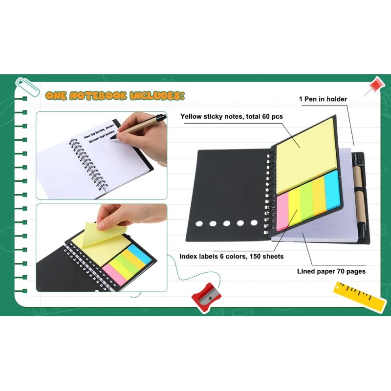 Libreta De Notas Ecológica Con Marcador Nota Adhesiva 15 Pzs