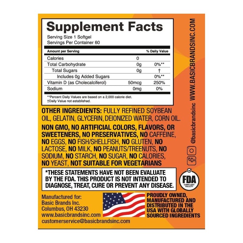 Basic Brands Happy Sunshine Vitamin D3 – 2000 IU (50
