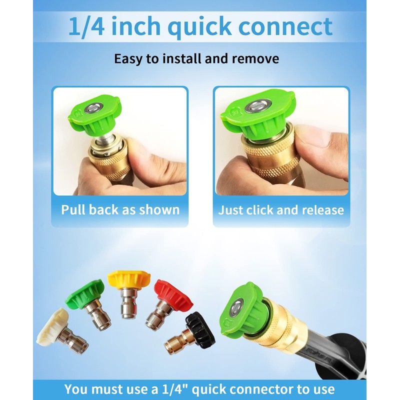 Pressure Washer Tips, Universal Pressure Washer Nozzle Tips (5 Pack),