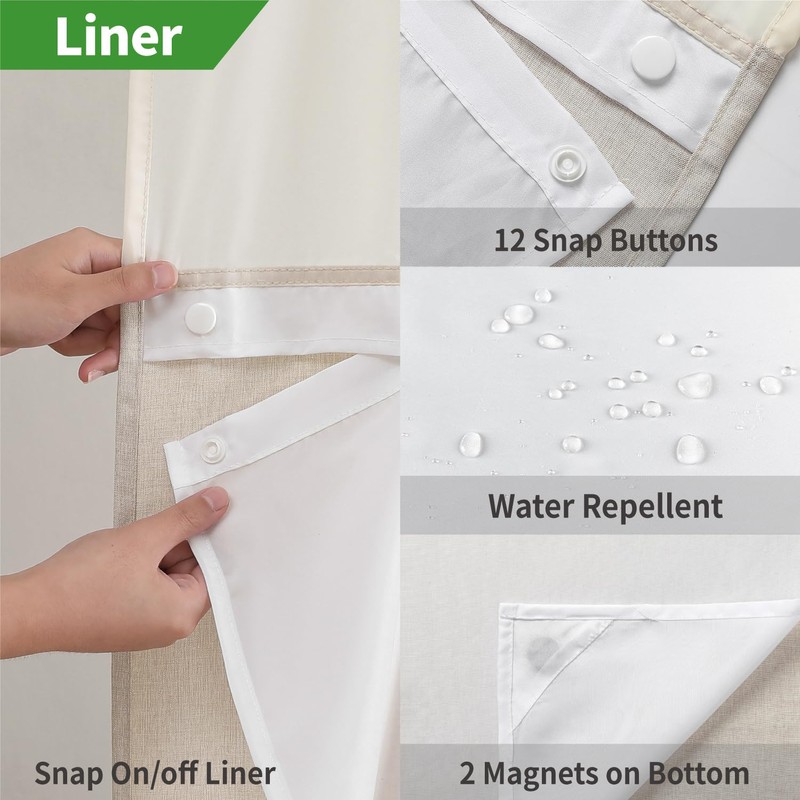 eachope Stall No Hooks Needed Linen Textured Shower Curtain with