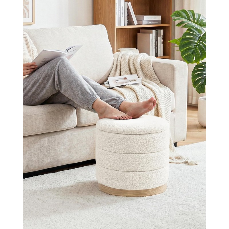 B FSOBEIIALEO Round Storage Ottoman with Tray, Folding Ottoman with