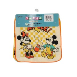 Mini Towels, Mickey & Friends Set of 3, Kindergarten, Nursery School, Entrance School, School Admission, Washing, 6.3 x 6.3 inches (16 x 16 cm)