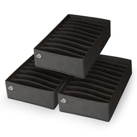 Drawer Organizer Clothes - 3 Set Multipurpose Dresser Drawer Organizer for Adults & Kids, Closet Foldable 10 Cells per Organizer - Non-Woven Fabric, T-Shirts, Baby Clothes, Shorts Organizer - Black