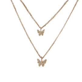 TseenYi Butterfly Choker Necklace Layering Butterfly Pendant Necklace Mini Butterfly Short Choker Duoblelayer Gold CZ Butterfly Pendant Necklace Chain Jewelry for Women Girls Gifts
