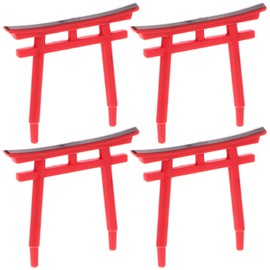 Baluue 4pcs Japanese Shrine Archway Torii Gate Ornament Japanese Shrine Gate Ornament Underwater Fish Tank Decoration Japanese Zen Garden Accessories Models Asia Red PVC Mini