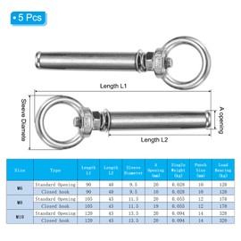 MECCANIXITY Concrete Eye Bolt Expansion Eyebolt M6*80mm 304 Stainless Steel Expansion Lifting Bolts Ring Screw Eyes for Ceiling Concrete Wall Brick Masonry, Pack of 5