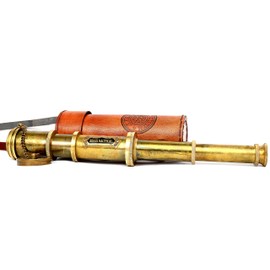 Brass Nautical - Functional Telescope | Brass Made | Glass Optics and High Magnfication | Kid's Telescope | Camouflage Finish | 18in Long | 1 Pc in Leather Bag | Handheld Antique Style | Spyglass