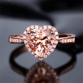 XIALV Simulated Morganite Zircon Heart-Shaped Ring 18K Rose Gold Plated Fashion Engagement Promise Jewelry for Women (US Code 10)