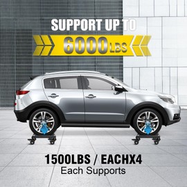 Heavy Car Dolly Set of 4, Heavy Duty Wheel with Brake, Total Weight 6000 LBS, Double ramp Design for Moving Cars, Trucks, Trailers, Motorcycles, and Boats (Black)