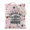 ZJXHPO Country Music Lover Gift Fueled By Coffee And Country Music Reusable Grocery Shopping Bag Coffee Drinkers Tote Bag (C-Coffee Music Tote)