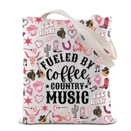 ZJXHPO Country Music Lover Gift Fueled By Coffee And Country Music Reusable Grocery Shopping Bag Coffee Drinkers Tote Bag (C-Coffee Music Tote)