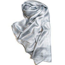 Shanlin Solid Color Silk Feel Long Scarves (Silver Blue)