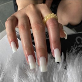 KXAMELIE Ivory White Medium Coffin Nails - Press On, Glue On, Reusable 24 Long Fake Nails - Solid Color, Thick, Natural Look