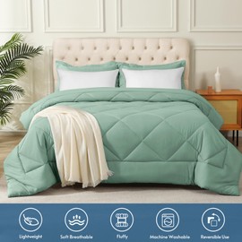 JOLLYVOGUE Queen Comforter Set with 2 Pillows, 5 Pieces Ultra-Soft Bedding Comforter Sets for All Season, Luxury Bed in a Bag Queen with Comforter, Pillow Shams and 2 Queen Pillows, Ripple Green