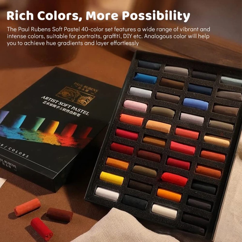 Paul Rubens Professional Soft Pastels, 40 Portrait Colors Chalk Pastels