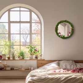 EVOLUX Wall Mirror Mushroom Decor Handmade Moss Round Hanging Mirror Cottage Core Wall Decor Room Decor Aesthetic(11'') Green,70-MGJ