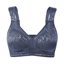 Wingslove Women's Minimiser Bra without Underwire, Large Breasts, Non-Wired Relief, Wide Straps, Full Figure Comfort, grey / blue