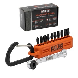 Railer Mini Ratchet Screwdriver Bit Set - Ultra Low Profile Mini Ratchet Wrench & 10Pc Phillips, Square, TORX, Slotted Bit Set with Storage Bit Holder, Carabiner