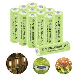 Lombaour 1.2 Volts AA Size 900mAh Rechargeable Batteries,Double A NIMH Battery for Outdoor Solar Lights, Led String Lights, Pathway Garden Lamp(12 Packs)
