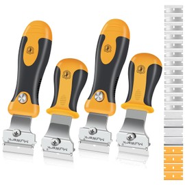 MulWark Razor Blade Scraper, 4 Handles Razor Scraper Set With Extra 24pcs Blades Heavy Duty Paint & Glass Scraper Tool With Extendable Handle for Windows, Oven Cleaning & Surface Prep