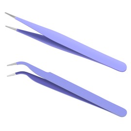 Ainiv 2Pcs Straight Curved Tweezers, Lash Tweezers, Stainless Steel Pointed Tweezers Kit, Sticker Tweezers, Craft Tweezers for Eyelash Extensions, DIY Crafts, Nail Art, Jewelry Making (Purple)