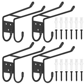 Pack of 4 Wall Hooks, Garage Hooks, Heavy Duty Hooks, Garage Hooks, Device Holder, Double Hooks, Garage Ladder Hooks, Storage Hooks, Wall Mount for Garden Tools, Tools, Bicycle Hooks, Holder Wall