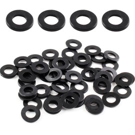 Qjaiune 50 Pack M5 Nylon Washers Black Flat Washer, 5mm ID 10mm OD 1mm Thickness Faucet Plastic Gasket, Metric Nylon Gasket Sealing Washer Spacer Flat Hose Washer for Water Pipe Water Hose