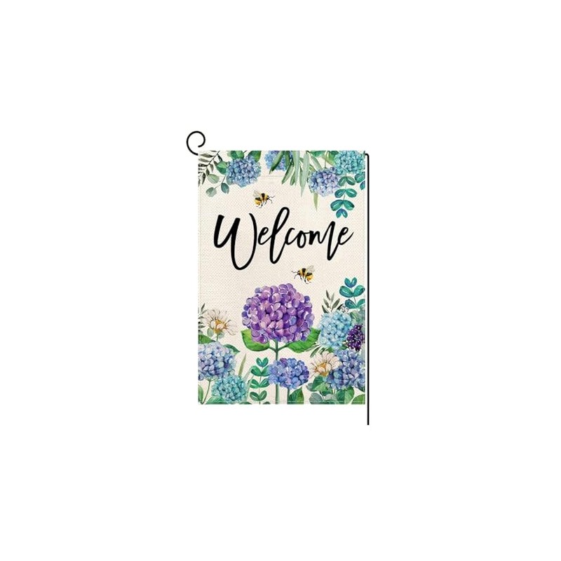 Welcome Summer Geranium Hydrangea Garden Flag Double Sided 12x18 Inch