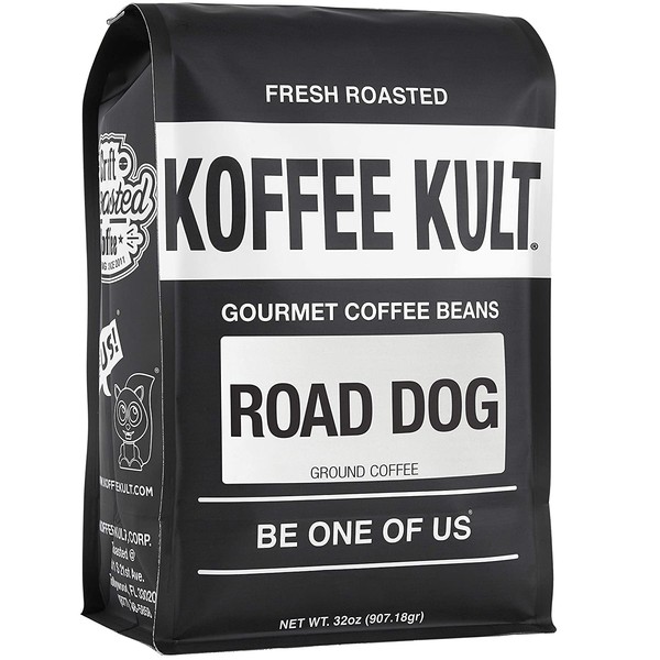 Dark Roast, Ground Colombian Coffee - Koffee Kultâs Award-Winning âRoad Dogâ Blend - 32 oz Full Body Arabica Coffee Bean
