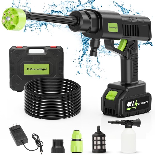 ToCzernobgol Cordless Pressure Washer,Portable Power Washer with Battery Operated,6-in-1 Nozzle