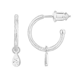 PAVOI 14K White Gold Plated 925 Sterling Silver Post Hammered Huggie Earrings With Dangle | Womens Small Huggie Hoop Earrings | Hammered Hoop Earrings With Dangle