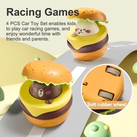 UTOPLIKEY Toy Cars for Toddlers 4PCS Press and Go Vihecle Toys for Baby 1-3 Early Development Burger Push Car