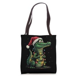 Funny Christmas Gator Santa Alligator With Santa Hat Tote Bag