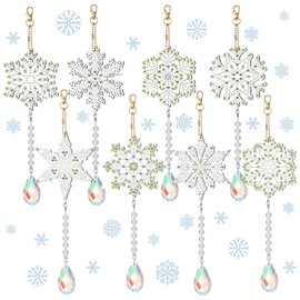 Geetery 8 Pcs Diamond Art Painting Wind Chime Snowflake Diamond Art Suncatcher Kits Christmas Double Sided Diamond Art Painting Kits with Crystal Pendant Hanging Ornament for Adults Home Decor